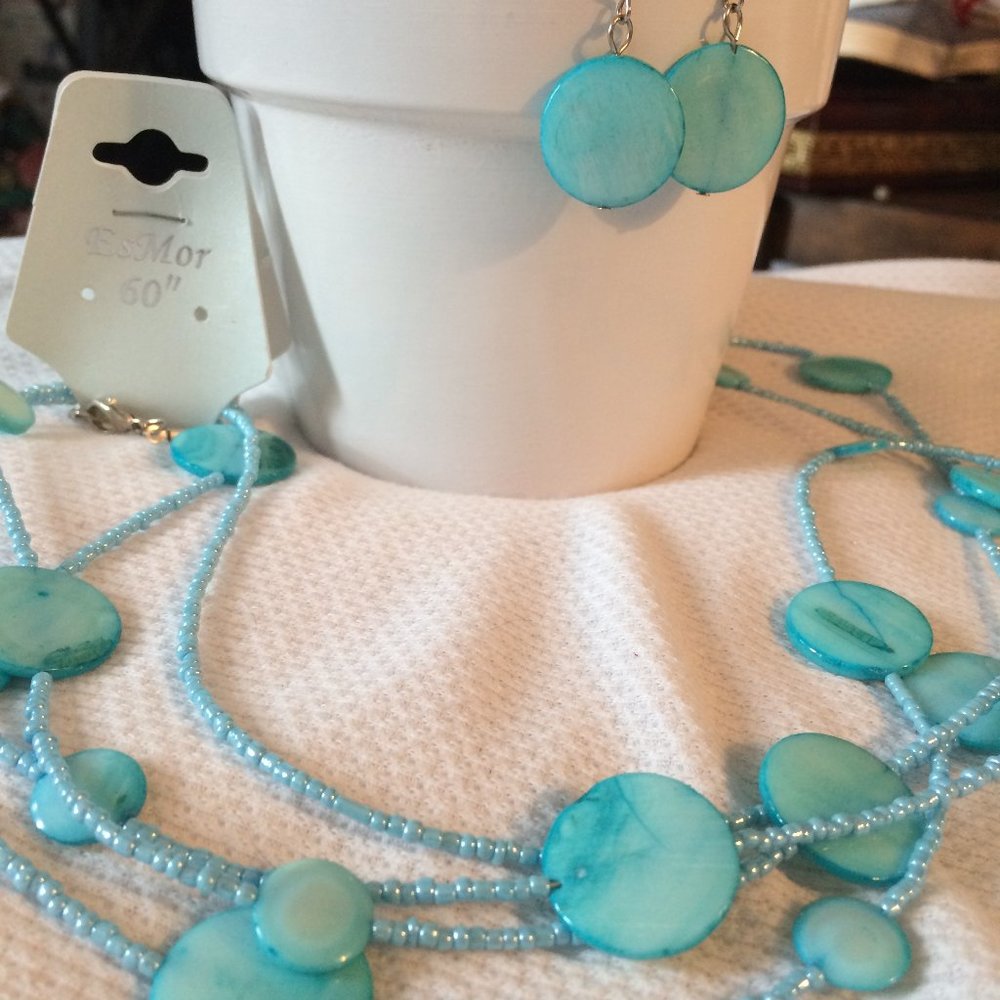 New EsMor Blue Beaded Necklace with Earrings - Picture 2 of 4